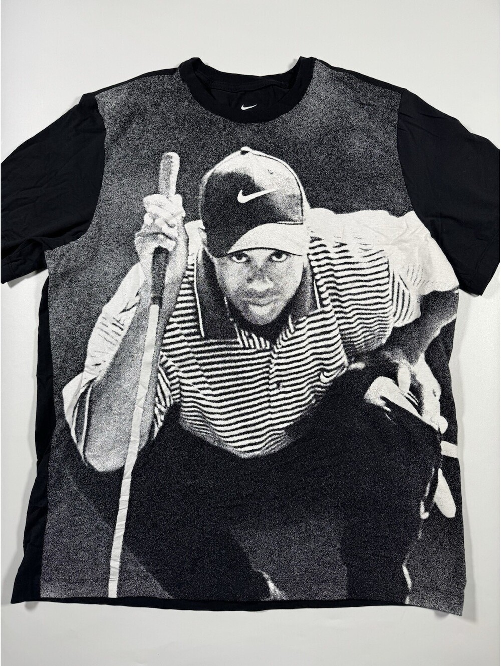 Nike Golf Tiger Woods Poster Tee Black Shirt All Over Print Men’s Size XL
